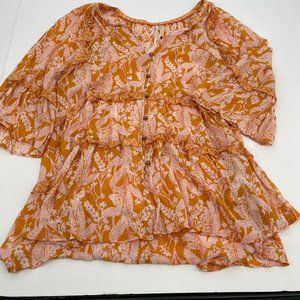 Anthropologie Top Large Womens Mia Tiered Tunic Ladies Casual Boho Ruffle Fringe